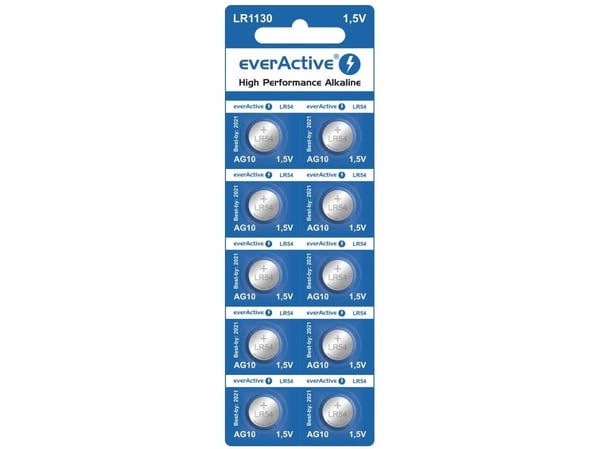 Everactive EVAG10, Kertakäyttöinen akku, LR1130, Alkali, 1,5 V, 10 kpl, 5 vuosi/vuosia