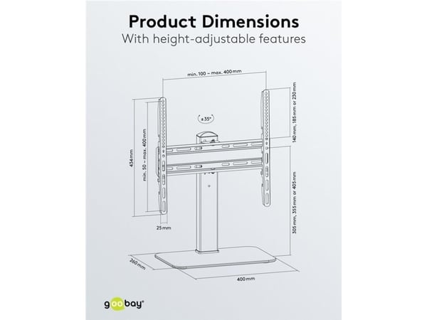 Goobay Fixed Basic, 177,8 cm (70"), 100 x 200 mm, 400 x 400 mm, -35 - 35°, Stål, Sort