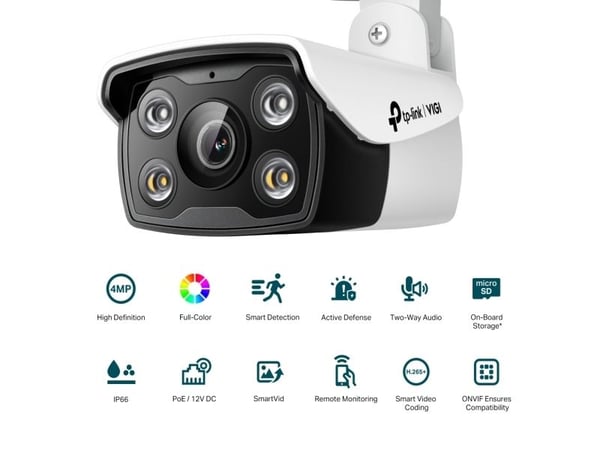 TP-Link VIGI C340, IP-sikkerhetskamera, Utendørs, Koblet med ledninger (ikke trådløs), Tak/vegg/stang, Svart, Hvit, Kule (form)