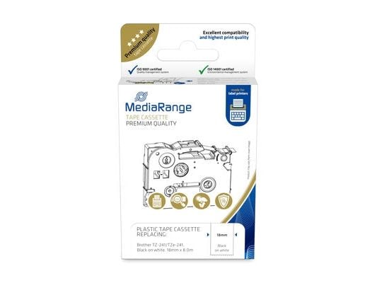 MediaRange - Laminert - permanet adhesiv - svart på hvitt - Rull (1,8 cm x 8 m) 1 kassett(er) hengeboks - merketape (alternativ for: Brother TZ-241... MediaRange - Laminert - permanet adhesiv - svart på hvitt - Rull (1,8 cm x 8 m) 1 kassett(er) hengeboks - merketape (alternativ for: Brother TZ-241...