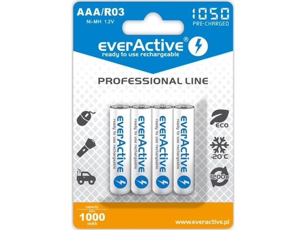Everactive EVHRL03-1050, Ladattava paristo, AAA, nikkeli-metallihydridi (NiMH), 1,2 V, 4 kpl, 1050 mAh
