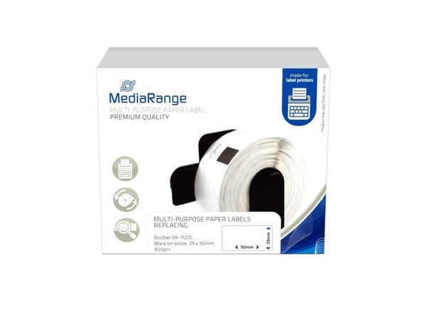 MediaRange universelle papiretiketter Brother 29x90mm 400 stk hvit MediaRange universelle papiretiketter Brother 29x90mm 400 stk hvit