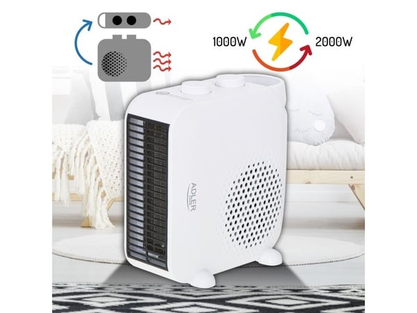 Adler AD 7725W, Viftedrevet elektrisk romvarmer, 1,3 m, Innendørs, Gulv, Hvit, Polypropylen (PP)
