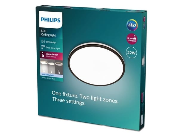Philips Funksjonell Ozziet-taklampe, 22 W, LED, Ikke-utskiftbare pærer, 4000 K, 2500 lm, IP20, Svart