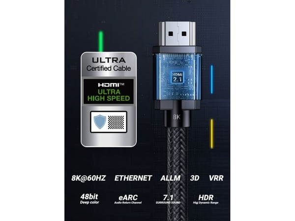 Ugreen - Ultra High Speed - HDMI-kabel med Ethernet - HDMI hann til HDMI hann - 3 m - 8K 60Hz støtte