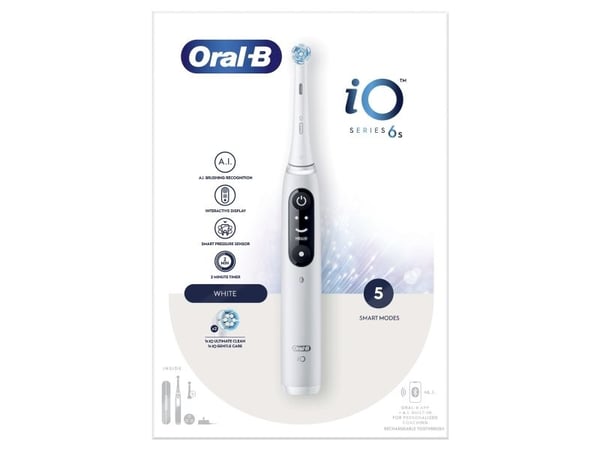 Oral-B iO 6, Vuxen, Vibrerande tandborste, Daglig vård, Djuprengöring, Gum omsorg, Känslig, Tandblekning, Vit, 2 min, Vit