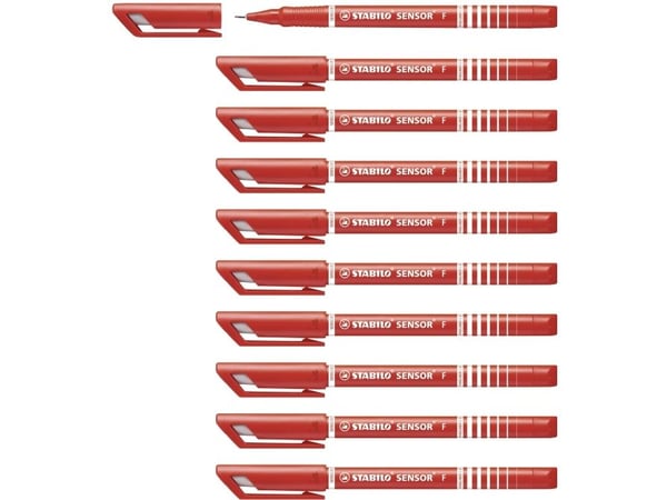 Fineliner Stabilo Sensor 189 rød 0,3 mm - (10 stk.)