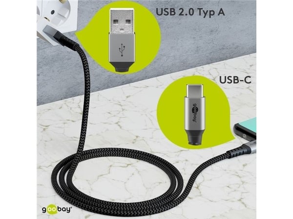 USB-C ™ til USB-A Tekstil kabel med metalpropper (Space grå / sølv) 0,5 m