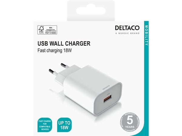 Deltaco USB-AC182, Sisätila, AC, Valkoinen