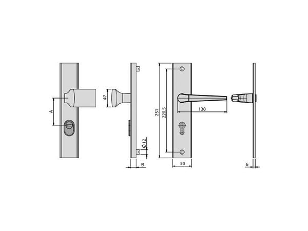 BASI 7900-0301, Avaimellinen oven kahvasetti, Alumiini, Molempikätinen, 7,2 cm