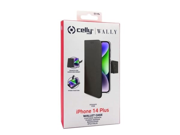 Celly Wally, Lompakkokotelo, Apple, iPhone 14 Plus, 17 cm (6.7"), Musta