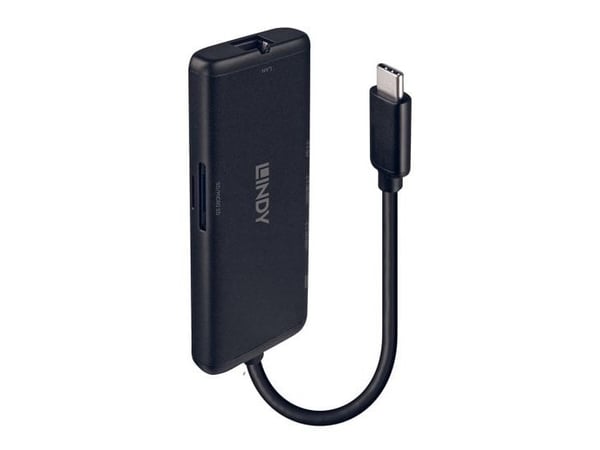 Lindy 43358, Koblet med ledninger (ikke trådløs), USB 3.2 Gen 1 (3.1 Gen 1) Type-C, 100 W, 1.4/2.3, 10,1000 Mbit/s, Svart