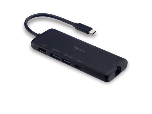 Lindy 43358, Koblet med ledninger (ikke trådløs), USB 3.2 Gen 1 (3.1 Gen 1) Type-C, 100 W, 1.4/2.3, 10,1000 Mbit/s, Svart