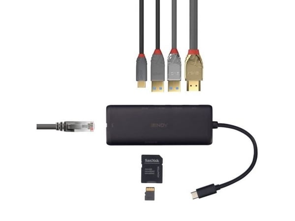 Lindy 43358, Koblet med ledninger (ikke trådløs), USB 3.2 Gen 1 (3.1 Gen 1) Type-C, 100 W, 1.4/2.3, 10,1000 Mbit/s, Svart