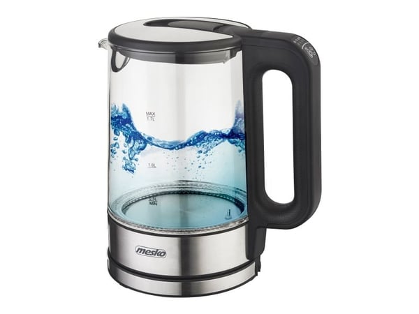 Mesko Home MS 1301B, 1,7 L, 2200 W, Musta, Ruostumaton teräs, Läpinäkyvä, Lasi, Ruostumaton teräs, Säädettävä termostaatti, Veden tason ilmaisin