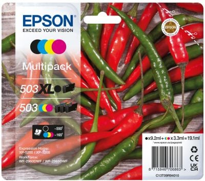 Epson 503XL Multipack - 4-pack - XL - svart, gul, cyan, magenta - original - blære med RF/lyd-alarm - blekkpatron - for Expression Home XP-5200, XP...