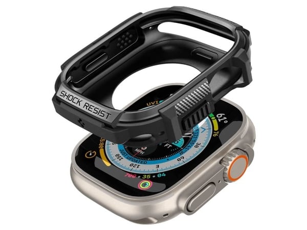 Spigen Rugged Armor, Etui, Smartklokke, Svart, Apple, Apple Watch Ultra, Ripebestandig, Sjokkresistent