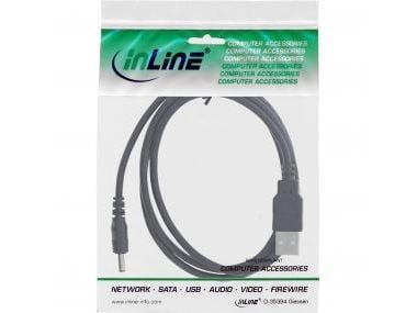 InLine USB DC -virtalähde kaapeli A uros 5.5x2.10mm ontto uros musta ( 26806G )