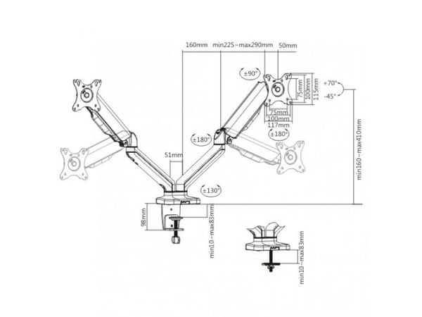 Techly ICA-LCD 462B, Klemmer, 43,2 cm (17"), 81,3 cm (32"), 75 x 75 mm, 100 x 100 mm, Svart