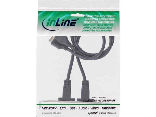 InLine 33446K, USB Type-A, USB Type-C, Hankjønn, Svart, Kromfarget, 0,5 m, Hankjønn