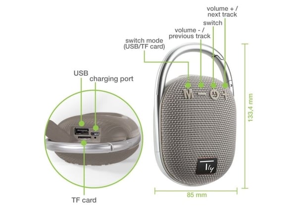 Techly ICASBL321GR, 4,5 cm, 5 W, 120 - 20000 Hz, 4 O, 90 dB, Ledning & Trådløs