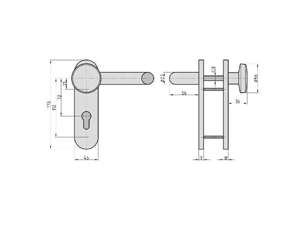 BASI 7519-0108, Avaimellinen oven kahvasetti, Ruostumaton teräs, Ruostumaton teräs, Kiillotettu, DIN 18273, 7,2 cm