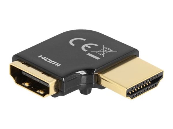 Delock - High Speed - HDMI-adapter - HDMI hann til HDMI hunn venstre-vinklet - svart - 8 K 60 Hz (7680 x 4320) støtte