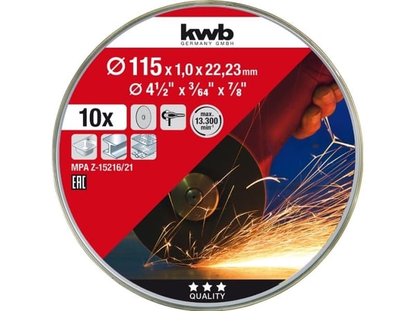 kwb Tynn kappeskivesett, Kappeskive, Flatt senter, Metallplater, Stål, Alle merker, 11,5 cm, Rustfritt stål
