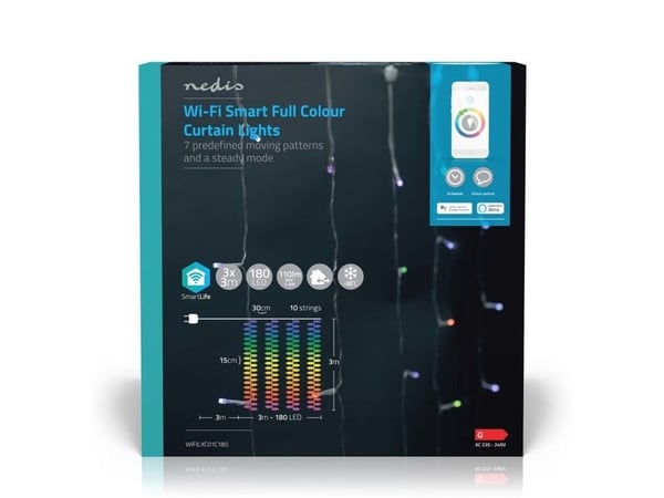 Nedis WIFILXC01C180, Koristevaloketju, Valkoinen, Musta, 180 lamppua, LED, 5,82 W