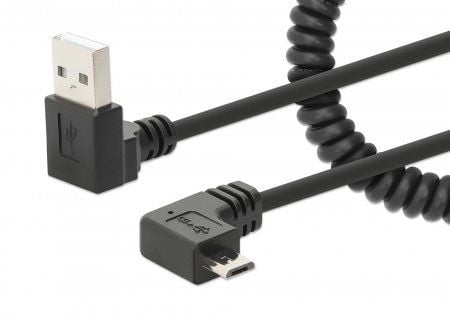 MANHATTAN spiralkabel USB-A til Micro-USB ladekabel 1m svart