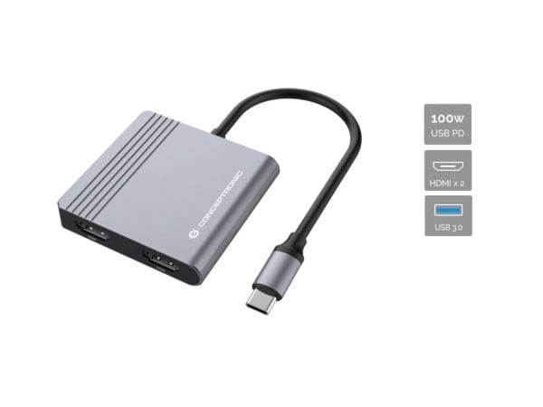 Conceptronic - Dokkingstasjon - USB-C - 2 x HDMI