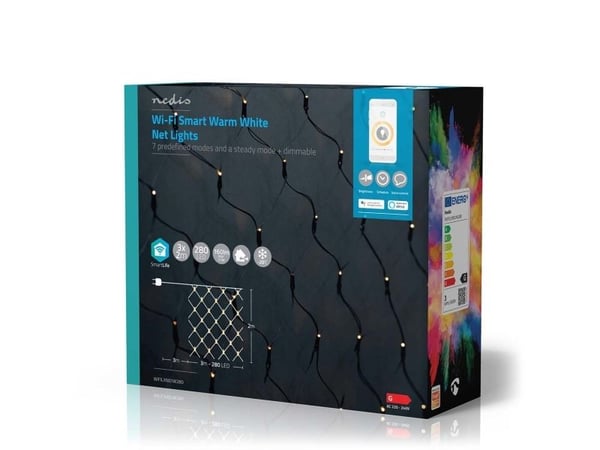 Nedis SmartLife Dekorativ LED | Wi-Fi | Warmweiss | 280 LED-er | 3 x 2 m | Android™ / IOS
