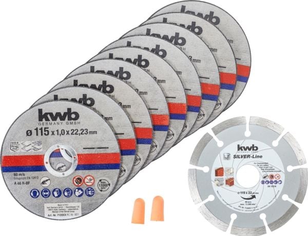 kwb Thin+Diamond Cutting Discs, Kappeskive, Flat senter, Murstein, Marmor, Metallplater, Stål, Stein, Alle merker, 11,5 cm, Rustfritt stål