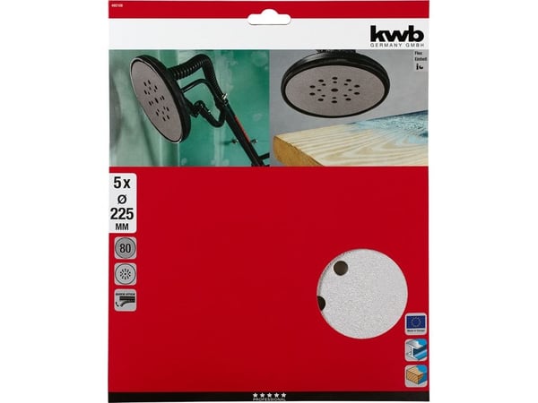 kwb Quick-stick Sanding Discs for Wood & Paint, Slipeskive, Plast, Tre, Aluminiumoksid, Sølv, Rund, 22,5 cm