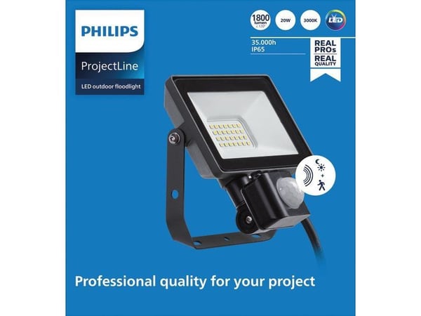 Philips Flomlys, Svart, IP65, Metall, I, U-brakett, 20 W