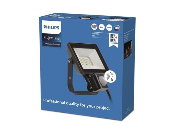 Philips Flomlys, Svart, IP65, Metall, I, U-brakett, 20 W