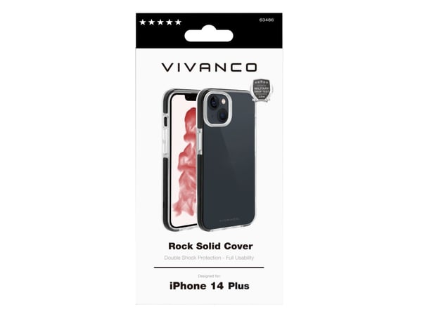Vivanco Rock Solid, Suojus, Apple, iPhone 14 Plus, 17 cm (6.7"), Musta, Läpinäkyvä