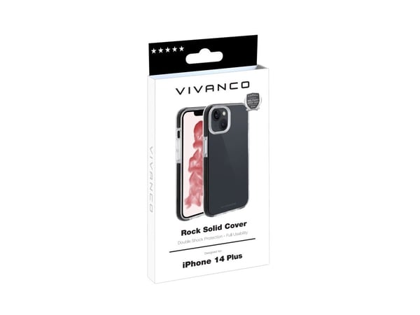 Vivanco Rock Solid, Suojus, Apple, iPhone 14 Plus, 17 cm (6.7"), Musta, Läpinäkyvä