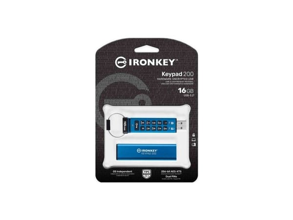 Kingston IronKey Keypad 200 - USB-flashstasjon - kryptert - FIPS 140-3 Level 3 - 16 GB - USB 3.2 Gen 1