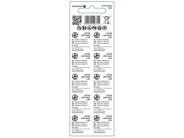 Everactive EVAG3, Engangsbatteri, LR41, Alkalinsk, 1,5 V, 10 stykker, 5 år
