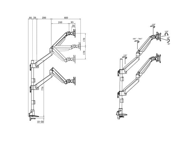 Multibrackets M - Monteringssett (skrivebordsklemmemontering, 2 leddarmer) - gassheis - for 2 LCD-skjermer - VESA, dobbelstablet stang - aluminium ...