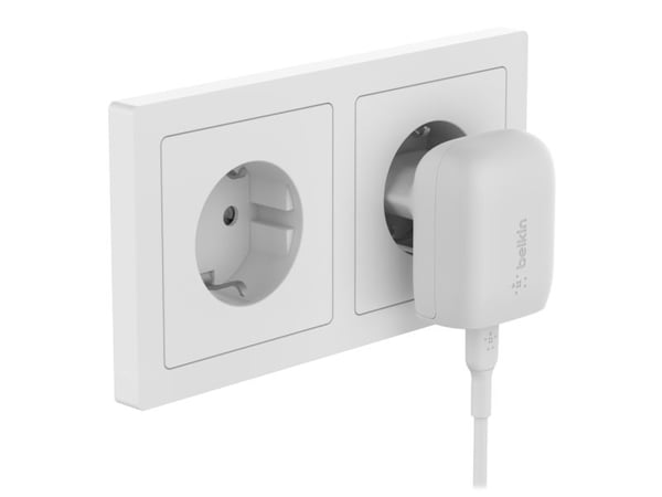 Belkin BoostCharge - Strømadapter - 20 watt - Fast Charge, Power Delivery 3.1 (USB-C) - på kabel: Lightning - hvit