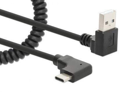 MANHATTAN Kierretty USB-A ja USB-C latauskaapeli 1m musta