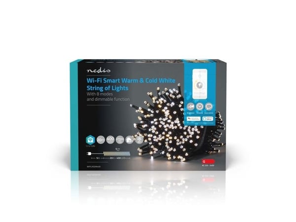 Nedis WIFILX02W400, Kjede, Hvit, IP65, Sort, 400 ampuller, LED