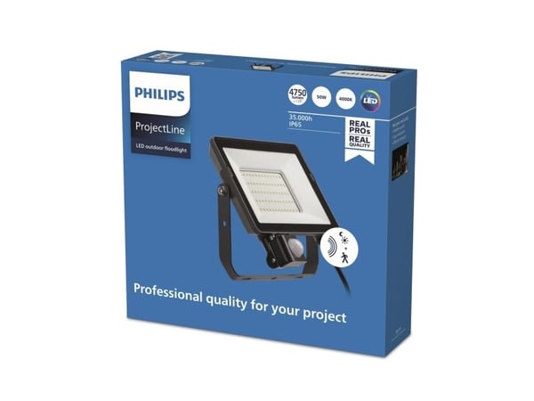 Philips ProjectLine - Flomlys - LED - 50 W - naturlig hvitt lys - 4000 K - flat - svart, blank