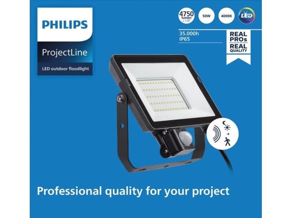 Philips ProjectLine - Flomlys - LED - 50 W - naturlig hvitt lys - 4000 K - flat - svart, blank