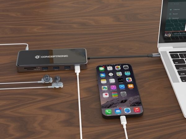 Conceptronic DONN15G, Koblet med ledninger (ikke trådløs), USB 3.2 Gen 1 (3.1 Gen 1) Type-C, 100 W, 1000 Mbit/s, Grå, MicroSD (TransFlash), SD