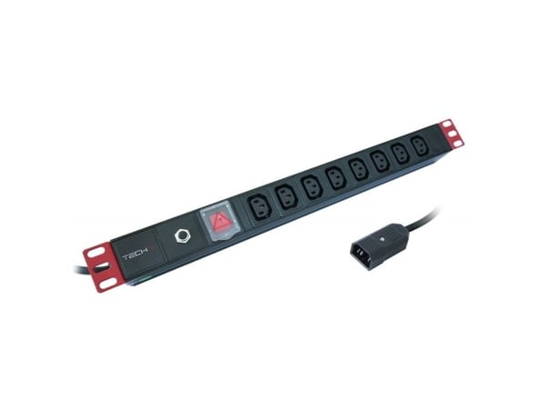 Techly I-CASE STRIP-8C, 1U, Musta, 8 AC-pistorasia(a), C13 liitin, C14 liitin, 2 m