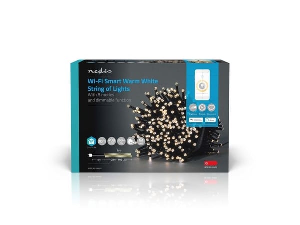Nedis SmartLife - Kædelys - LED - 20 LED/m - 3,34 W - klasse G - varmt hvitt lys - 2700-3000 K - sort - for P/N: PEBX01OG, PESTD01OG, XMLE01BK05