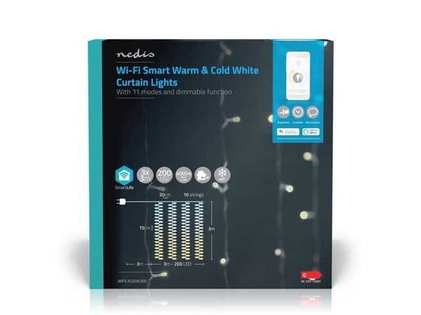 Nedis SmartLife Koristeellinen LED | Wi-Fi | Lämpimästä viileään valkoiseen | 200 LEDiä | 3 m | Android™ / IOS